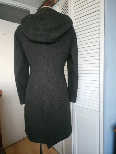 Abrigo largo con capucha Zara Basic gris oscuro - miniatura 3