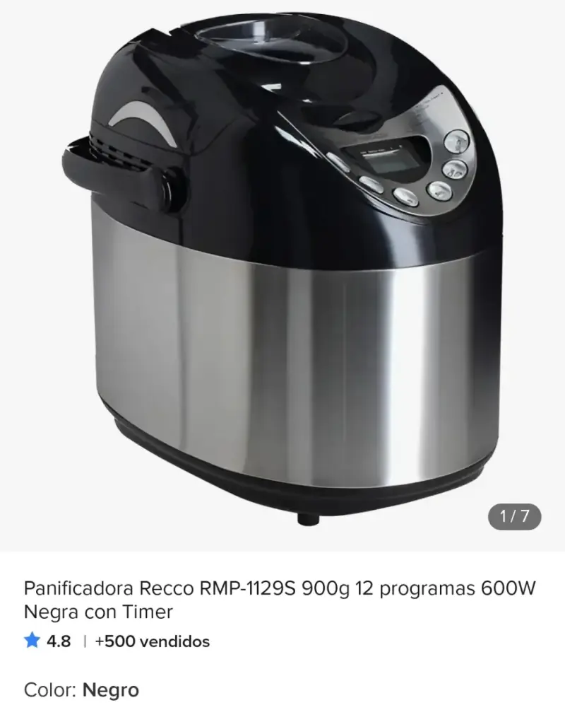 Panificadora Recco RMP-1129S 900g Negra con Timer
