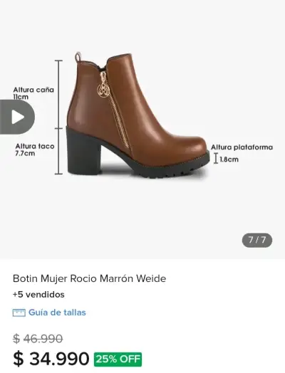Botines de mujer marrón con tacón Weide - miniatura 2