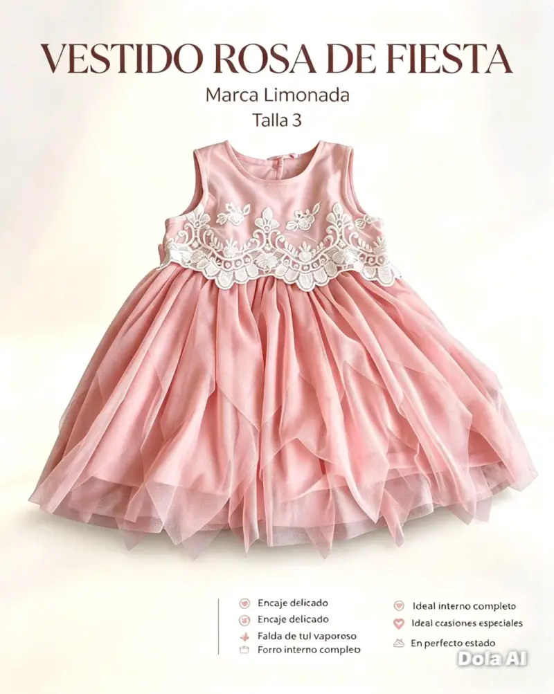 Vestido de fiesta rosa para niña Limonada Talla 3