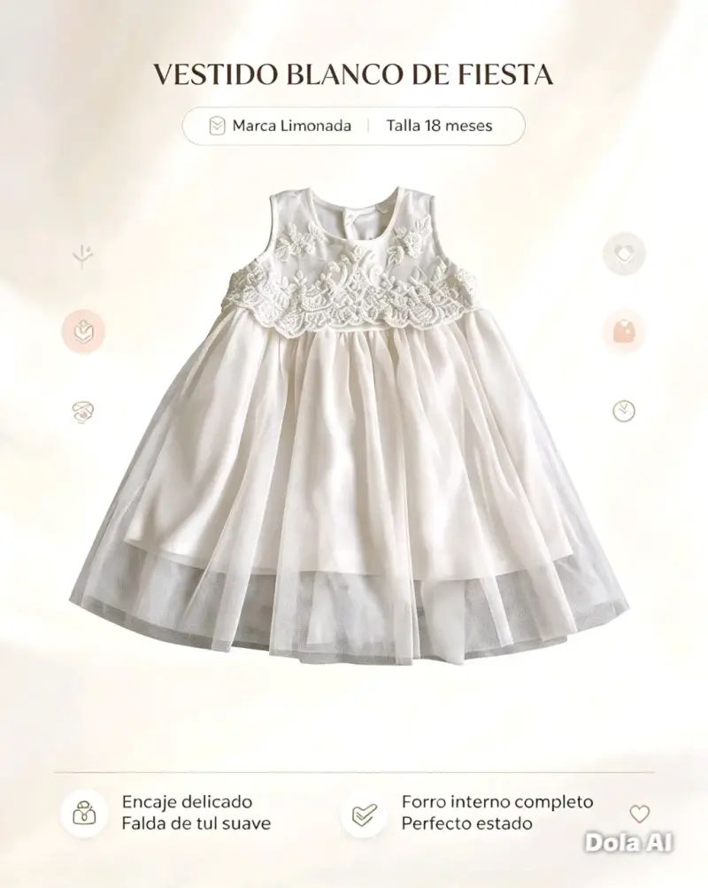 Vestido de fiesta blanco para bebé Limonada