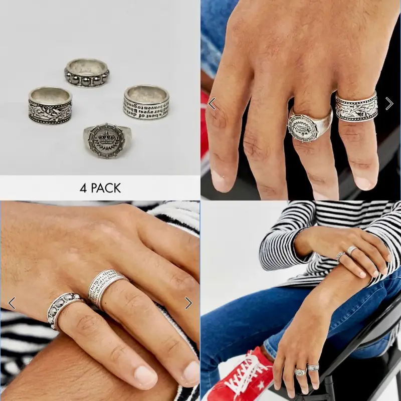 Pack De 4 Anillos Asos Design Plateado Pulido - 5