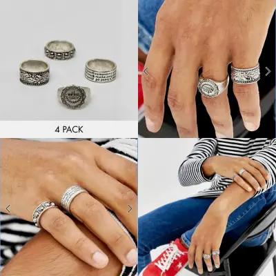 Pack De 4 Anillos Asos Design Plateado Pulido - miniatura 5