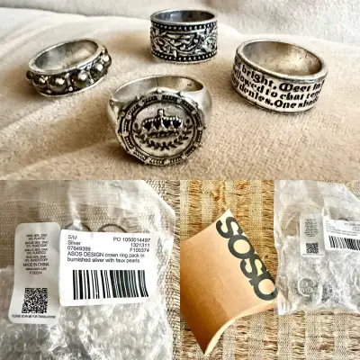 Pack De 4 Anillos Asos Design Plateado Pulido - miniatura 6