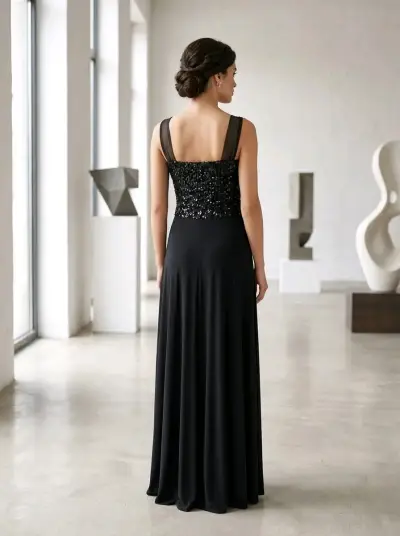 Vestido largo negro con lentejuelas elegante - miniatura 4