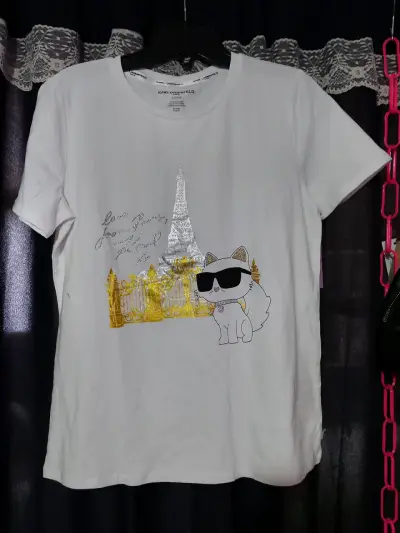 Polera blanca Karl Lagerfeld con diseño de gato - miniatura 1
