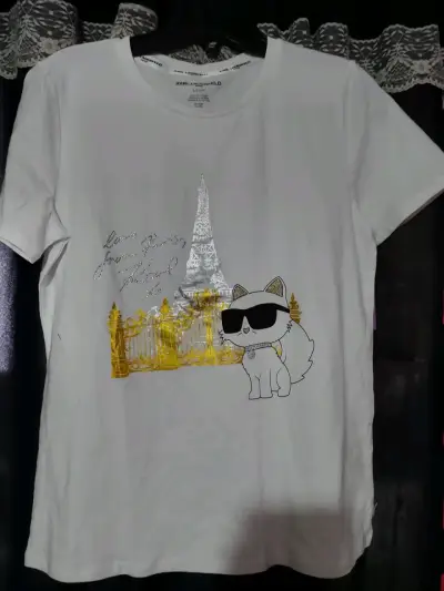 Polera blanca Karl Lagerfeld con diseño de gato - miniatura 2