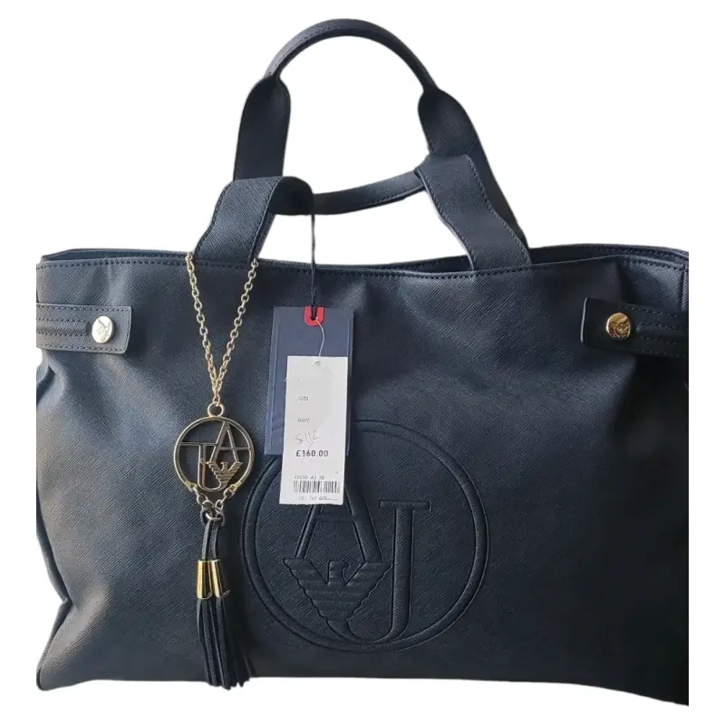 Bolso de mano azul marino con logo y colgante - 1