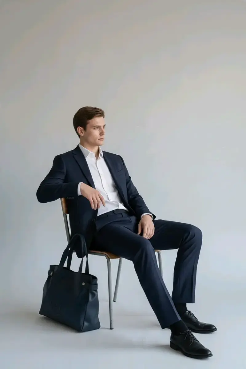 Bolso de mano azul marino con logo y colgante - 4
