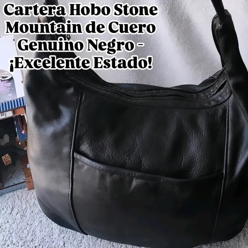 Cartera Hobo de Cuero Negro Stone Mountain - 1