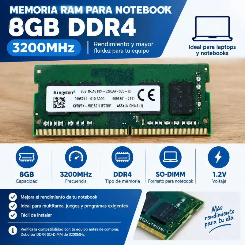 Memoria RAM Kingston 8GB DDR4 3200MHz para Noteboo