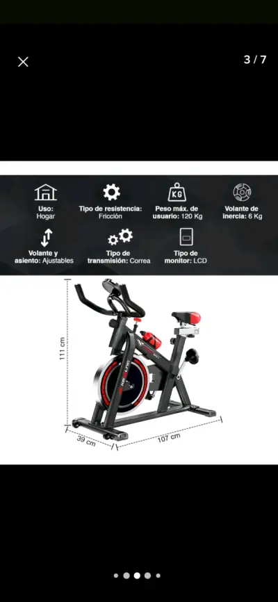 Bicicleta estática de spinning Kemling con ajuste de asiento - miniatura 3