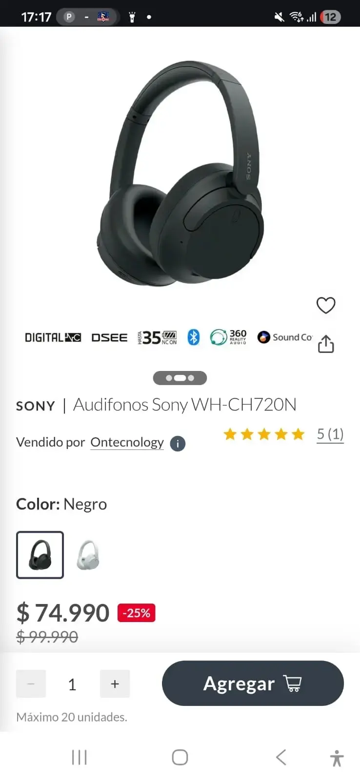 Audífonos Sony WH-CH720N con Cancelación de Ruido - 3