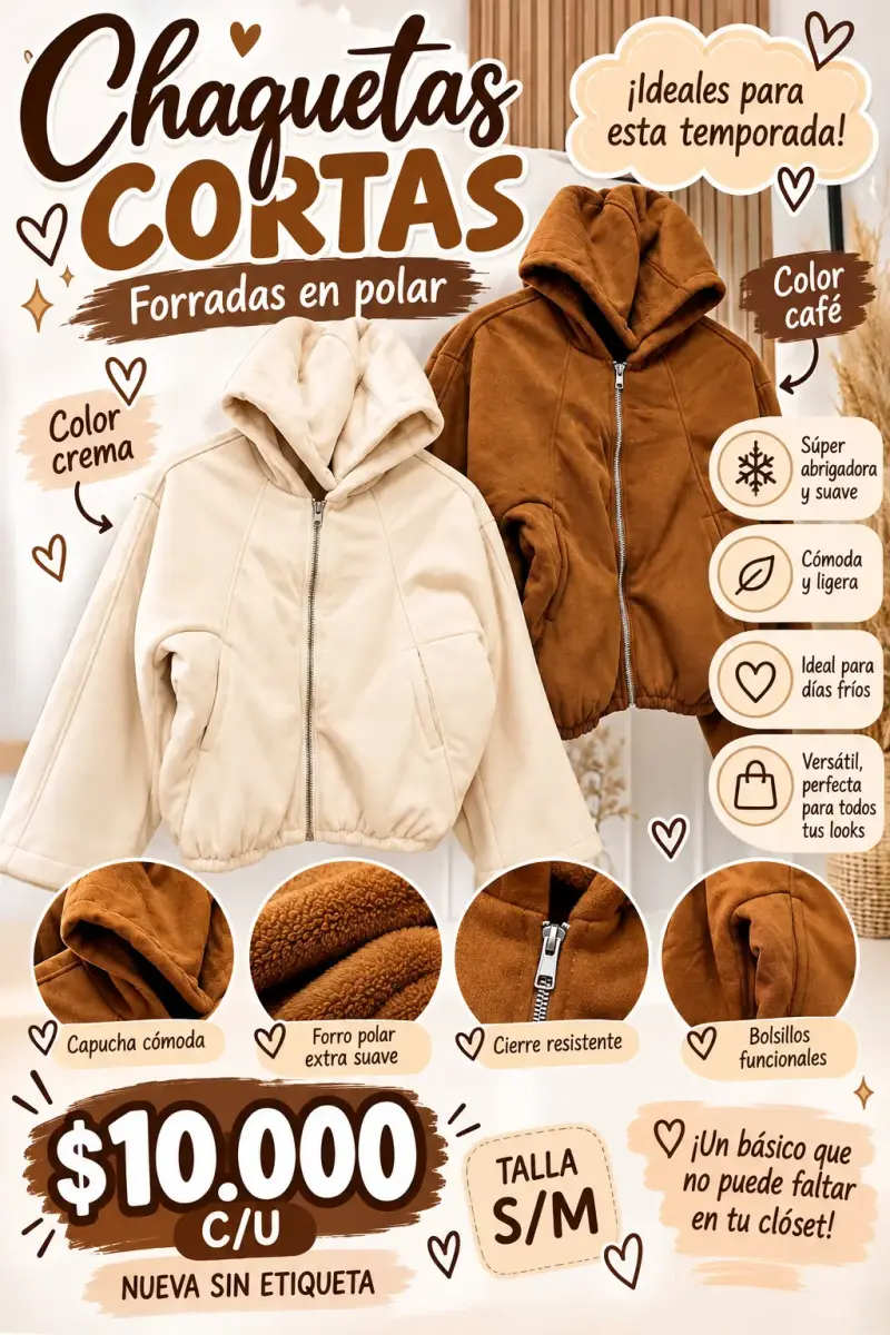 Chaquetas cortas forradas en polar colores crema y café