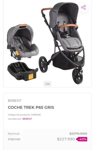 Coche para bebé Bebesit Trek P65 gris - miniatura 3