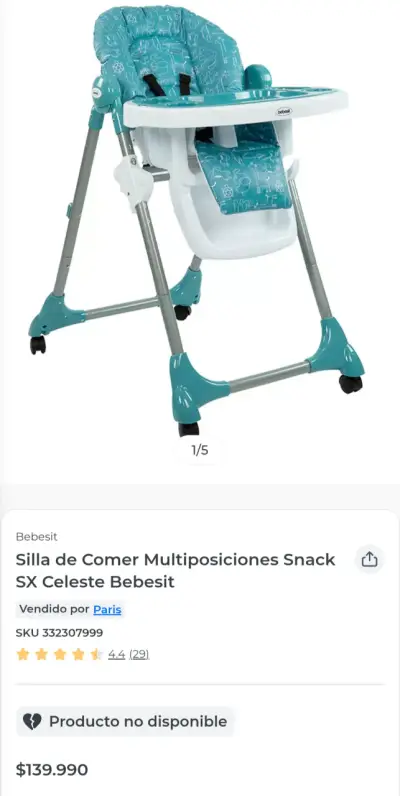 Silla de Comer Bebesit Multiposiciones Celeste - miniatura 2