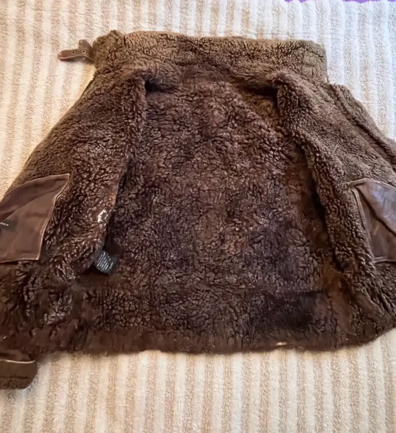 Chaqueta de cuero marrón con forro de lana - 4