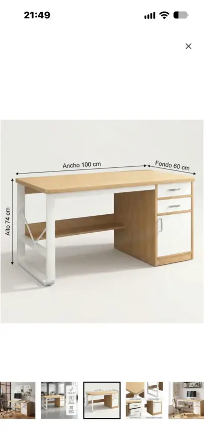 Escritorio de oficina con cajonera y estante - miniatura 1