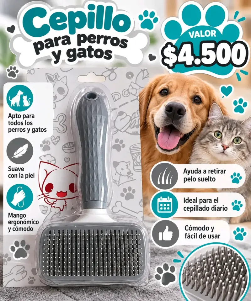 Cepillo para perros y gatos con mango ergonómico
