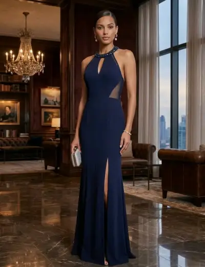 Vestido de noche elegante con lentejuelas y abertura - miniatura 1