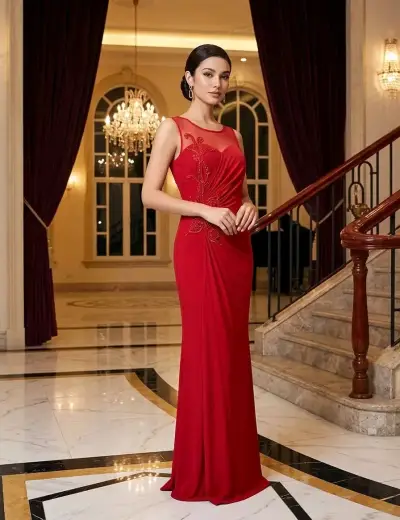 Vestido de noche elegante con lentejuelas y abertura - miniatura 4