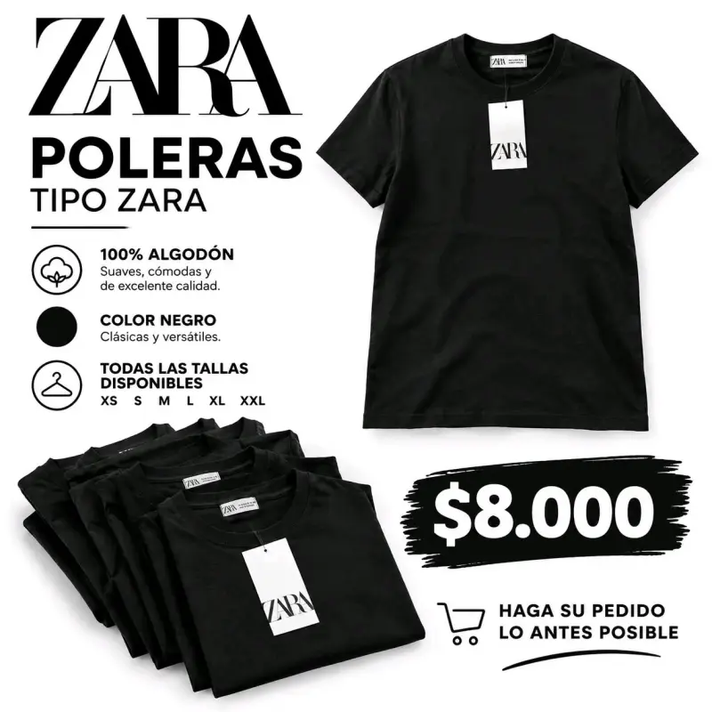 Polera negra de algodón Zara - 2