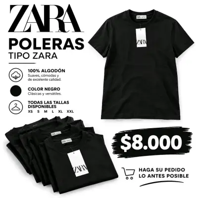 Polera negra de algodón Zara - miniatura 2