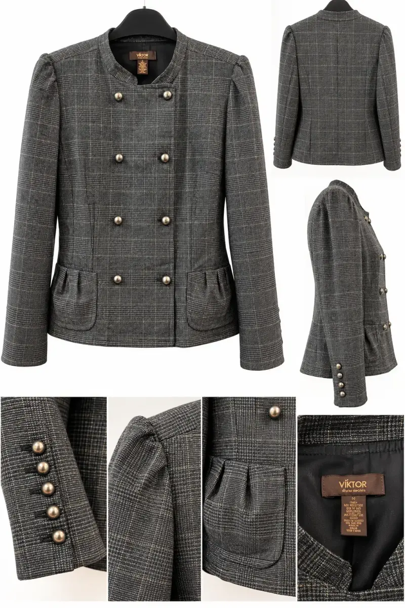 Blazer de Mujer Cuadros Gris con Botones - 2