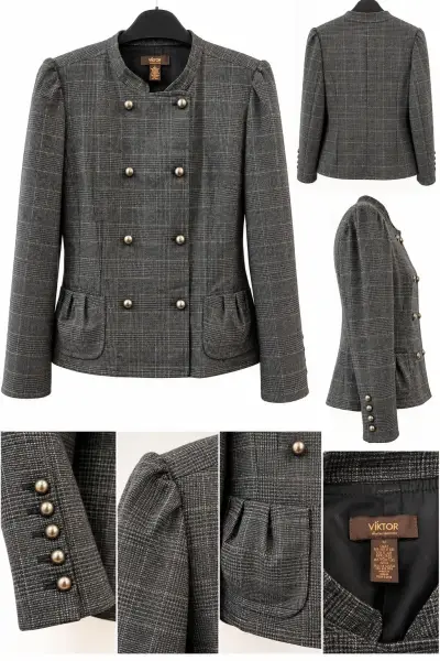 Blazer de Mujer Cuadros Gris con Botones - miniatura 2
