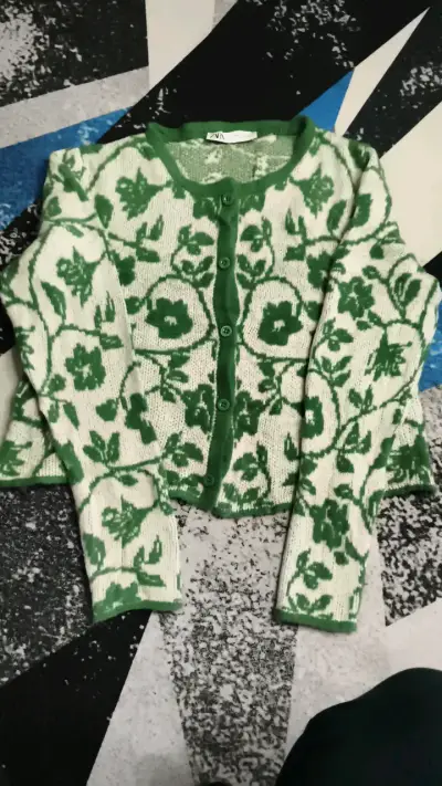 Cardigan de punto verde y blanco Zara - miniatura 1