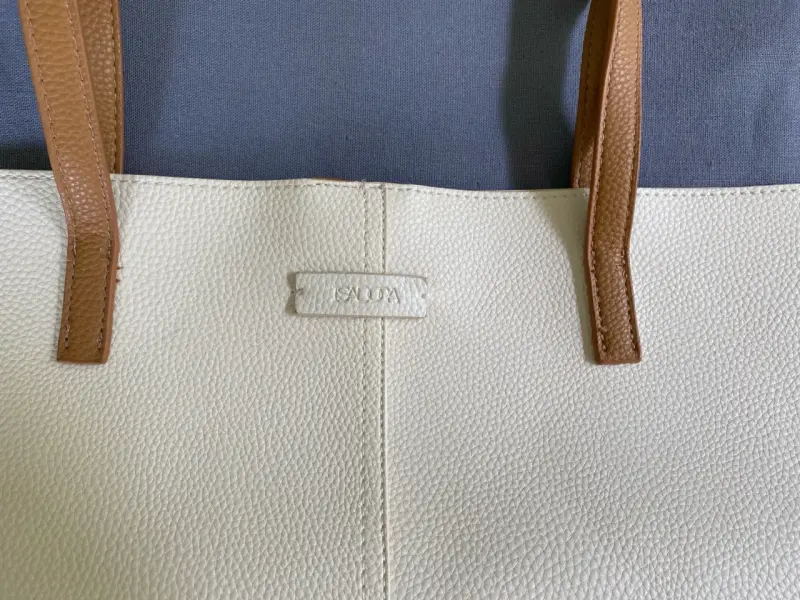 Bolso tote beige de cuero con asas marrones - 2