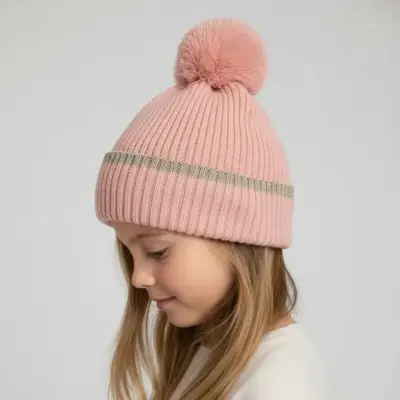 Gorro de lana rosado con pompón para niña Colloky - miniatura 2