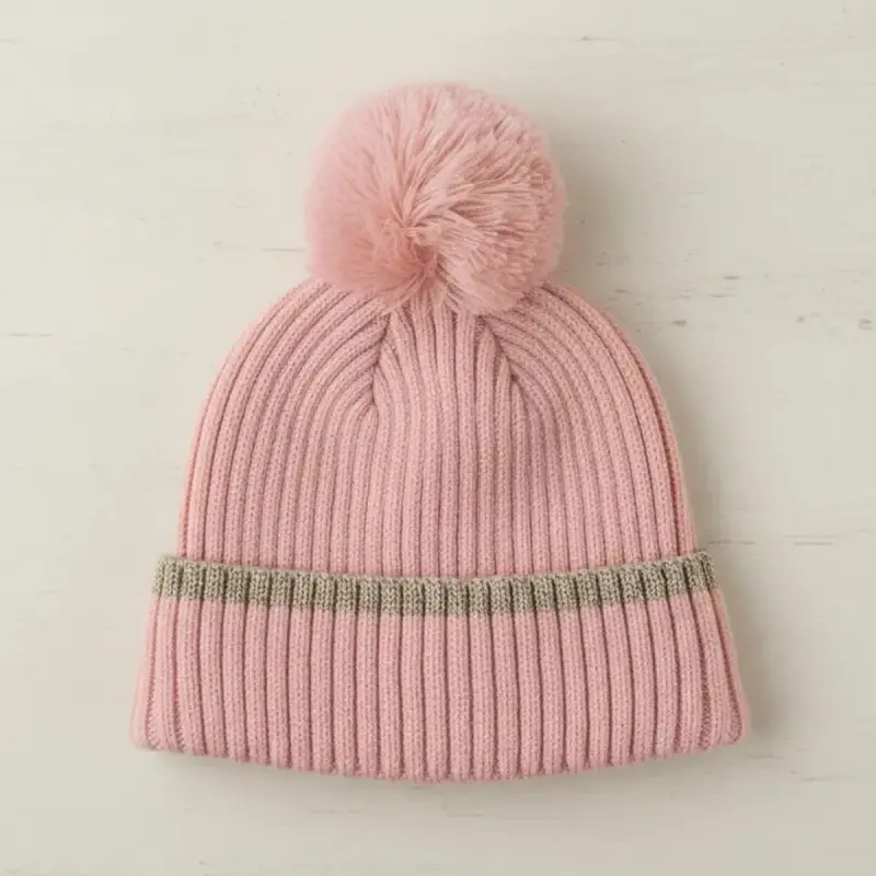 Gorro de lana rosado con pompón para niña Colloky - 3