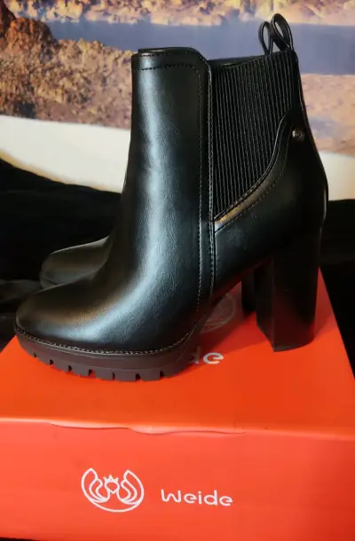 Botines de cuero negro Caña y tacón alto Weide - miniatura 1