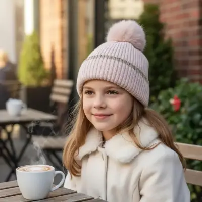 Gorro de lana beige con pompón para niña Colloky - miniatura 1