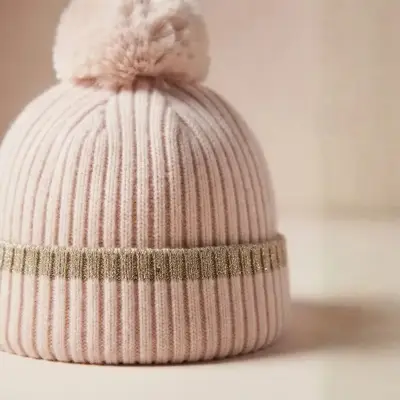 Gorro de lana beige con pompón para niña Colloky - miniatura 2