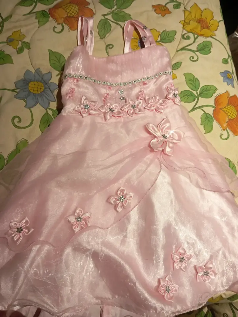 Vestido de fiesta rosa para niña con flores - 1