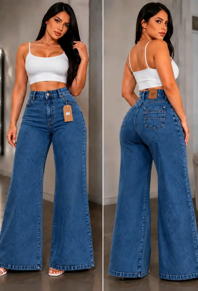 Jeans anchos de tiro alto para mujer