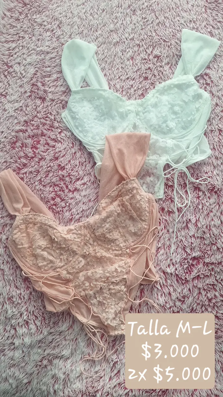 Top lanceros  en encaje blanco y rosa