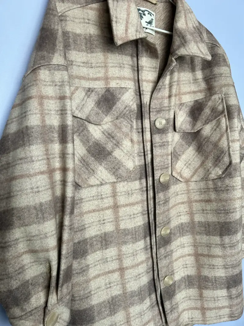 Chaqueta de lana a cuadros beige y marrón - 2