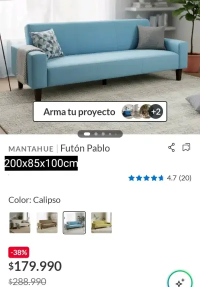 Sofá cama azul turquesa en buen estado - miniatura 5