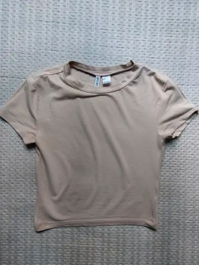 Polera beige de algodón para mujer - miniatura 1