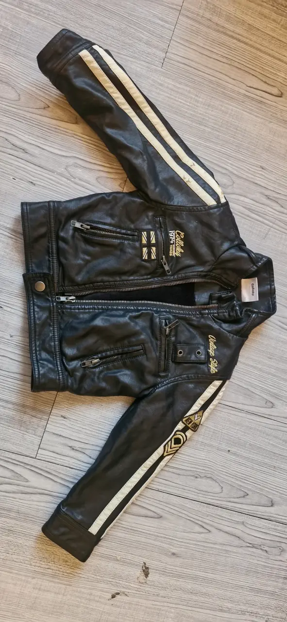 Chaqueta de cuero negra para niño con detallesvint - 1
