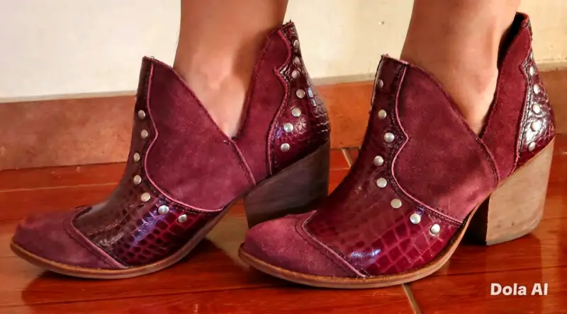Botines de cuero burdeos con tachas - 1