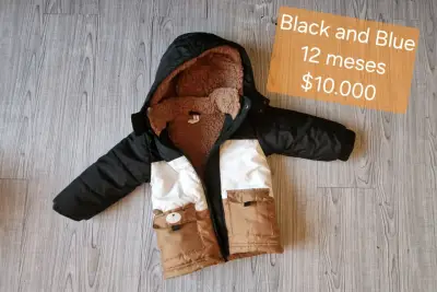 Chaqueta para bebé negra y azul 12 meses - miniatura 1