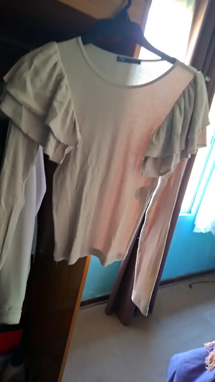 Polera manga larga con volantes Zara beige - 2
