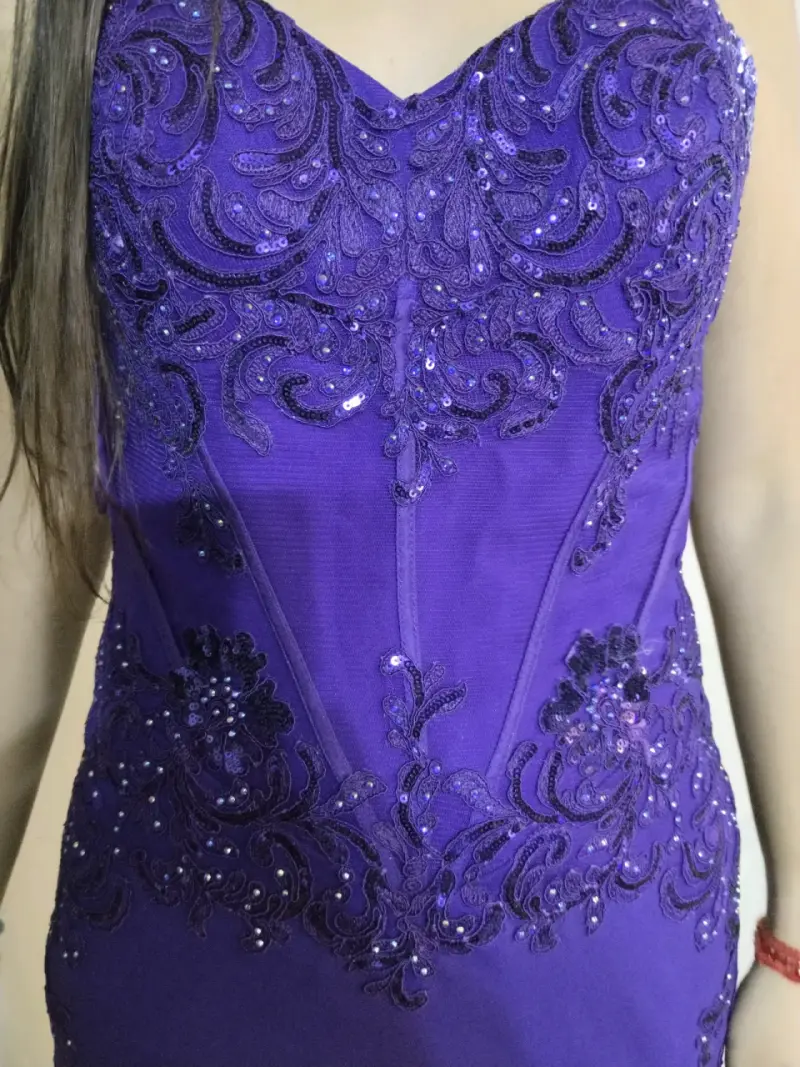 Vestido de noche largo morado con lentejuelas - 3