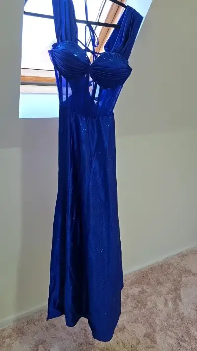 Vestido largo azul con brillo para fiesta - miniatura 1