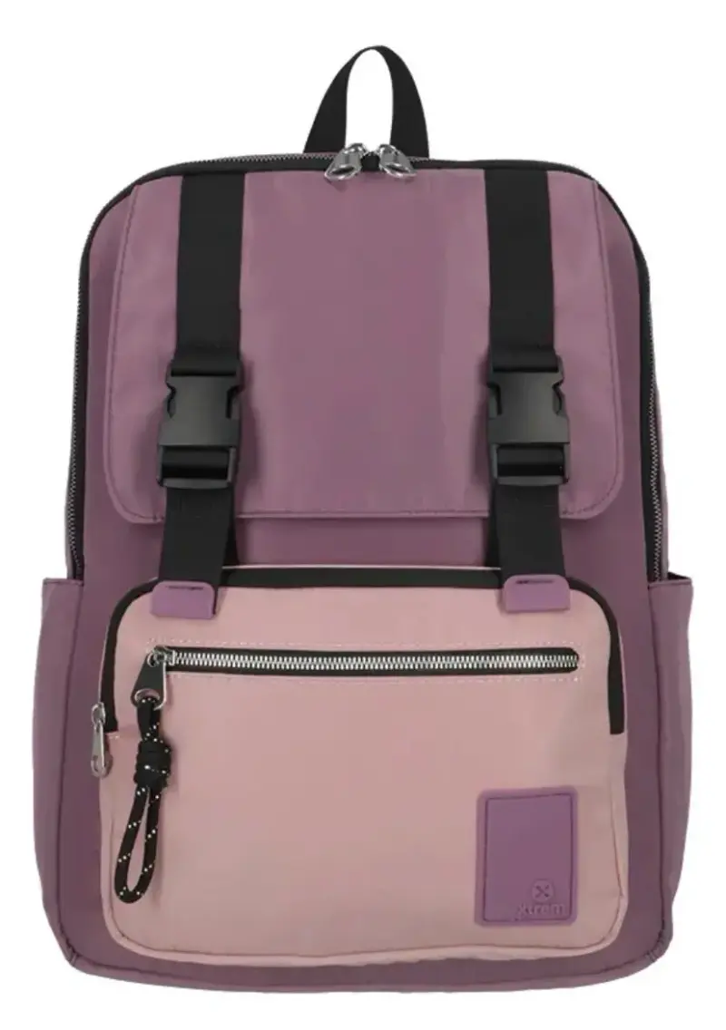 Mochila morada para laptop con bolsillos - 1