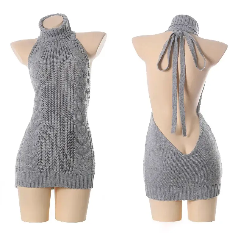 Vestido de punto gris sin espalda - 1